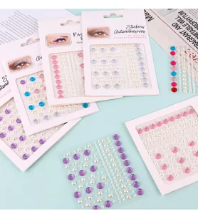 Pearl rhinestone face stickers 3d nail art gems colorful decorative makeup adhesive crystals