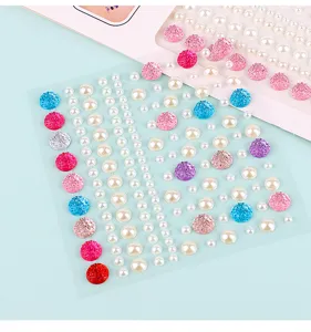 Pearl rhinestone face and nail stickers for eye makeup, colorful crystal gem decoration.