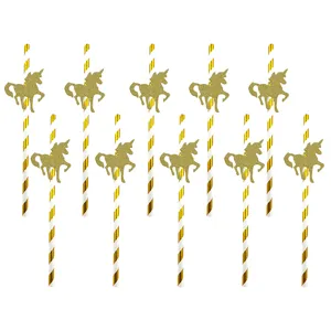 Pajitas de Papel Biodegradables Unicornio Purpurina Fiesta Decorativo Rayado Pajitas para Decoración de Bebidas de Fiesta