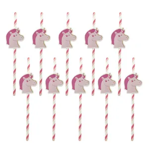 Bonitas pajitas de papel de unicornio rosa para decoración de fiesta, 10 unidades coloridas.
