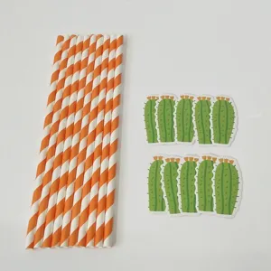 Sommer Kaktus Papirohrhalme und Deko-Karten Set, ideal für Party und Getränkedekoration.