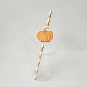 Pailles en papier citrouille d'Halloween décoratives pour la fête et les boissons colorées