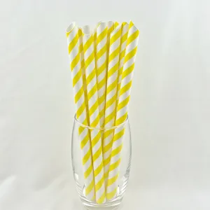 Disposable yellow and white striped paper straws eco-friendly biodegradable party drinkware