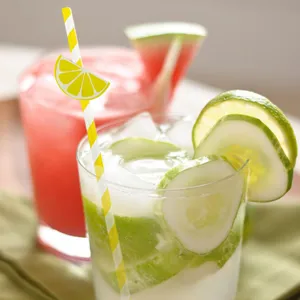 Pajitas de papel con patron de limon para fiesta de verano decoracion de bebidas, fruta 10uds