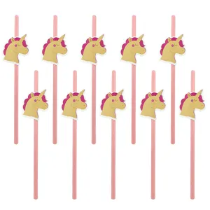 Vista detallada de pajitas de papel de unicornio con lindo diseño de poni, paquete de 10.