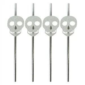 Halloween silver glitter skull paper straws creative party decorative drink stirrers 4pcs