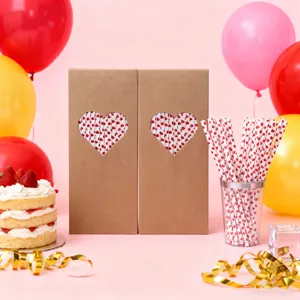 Valentine day heart paper straws boxed romantic party disposable drinking straws red