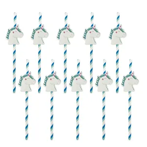 Pajitas de papel decorativas unicornio set de 10, coloridas rayadas fiesta detalle vista