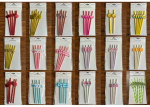 Decorative paper straws for party, colorful cute designs, biodegradable eco-friendly material.