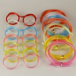 DIY kreative Brille Trinkrohre lustige Party bunte Kunststoff Strohhalm Spielzeug Set