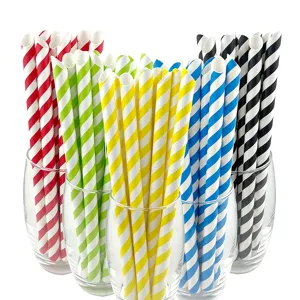 Disposable Biodegradable Paper Straws Large Caliber Sharp Mouth Striped Straws For Milk Juice Drinks Party Bar
