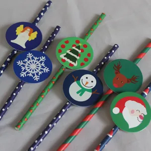 Cannucce di Carta per Feste di Natale Monouso con Carta Rotonda Bicchieri Decorativi Set di Cannucce Festive