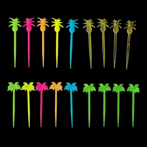 Disposable Plastic Fruit Forks Pineapple and Coconut Tree Shaped Cocktail Picks Colorful Cake Dessert Party Decor