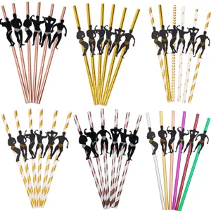 Bachelorette party paper straws with funny muscle man silhouettes for birthday party decor supplies