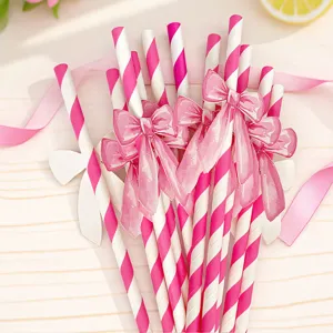 Pajitas de Papel Biodegradables Ecológicas Con Lazo Rosa Rayadas Rojo Rosa Pajitas de Fiesta para Bebidas Suministros de Fiesta