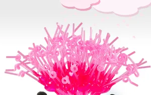 Pink heart plastic drinking straws for Valentine's Day party and creative drink decoration.