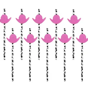 Pailles en papier chapeau de cowboy rose biodégradables jetables fête déco jus pailles