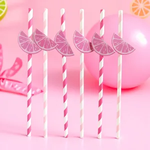 Pajitas de papel limón rosa decorativas bonitas fiesta bebidas ecológicas festival.
