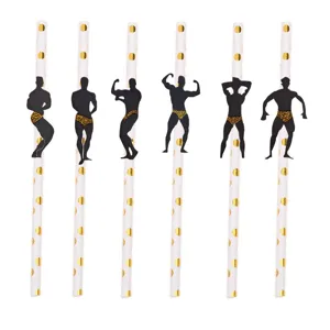 Disposable creative paper straws with muscular man silhouette, set of 6 for party