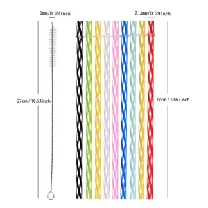 Wiederverwendbare harte PP gestreifte Trinkhalme mit langer Reinigungsbürste 27cm buntes Set.