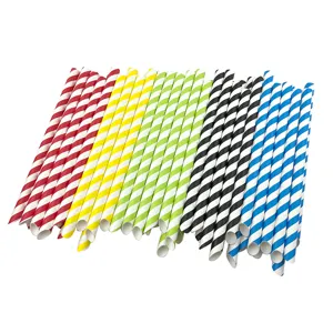 Colorful striped paper straws for milk tea, eco-friendly disposable drinking straws set