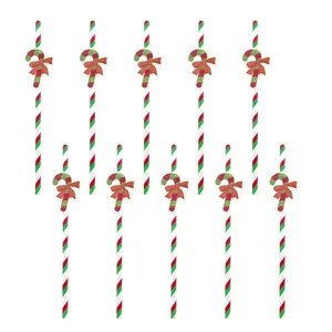 Weihnachts Papier Trinkhalme Detailansicht, festliches Zuckerstangen Cartoon Design für Partys.