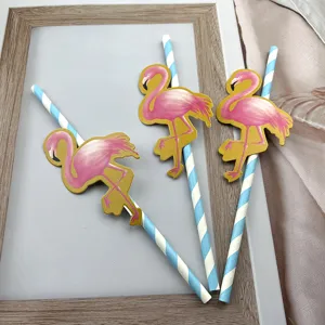 Flamingo paper straws for summer party drink decorative cute eco-friendly set detail view