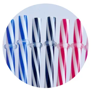 Wiederverwendbare gestreifte Trinkhalme aus hartem PP-Kunststoff mit Ring, bunt 27cm lang.
