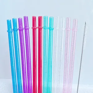 Wiederverwendbare bunte Glitzer Trinkhalme aus Kunststoff mit Reinigungsbürste für Becher.