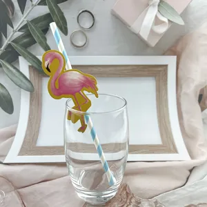 Flamingo paper straws for summer tropical party decoration biodegradable drinking straws