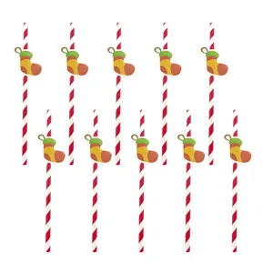 Weihnachtssocke Papiertrinkhalme Detail, rot-weiß gestreift umweltfreundliche Partytrinkhalme.