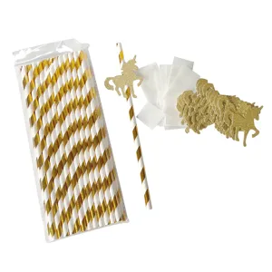 Set de pajitas de papel unicornio purpurina dorada fiesta decoración biodegradable 25pz