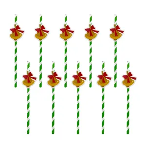 Details der Weihnachtsglocken Papierstrohhalme mit grünen Streifen für Partys.