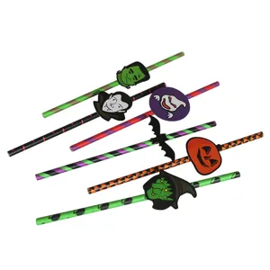 Halloween paper drinking straws with cute monster decorations, perfect for party decor.