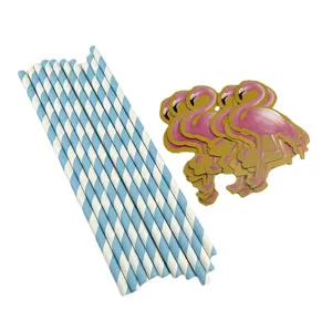 Hawaiian flamingo paper straws set for summer party drink decoration eco friendly 10pcs