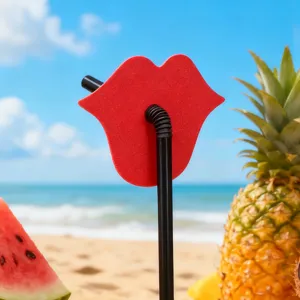 Creative red lips party straw detail shot, perfect for summer beach party, wedding and events.