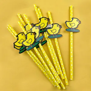 Pajitas de papel de pollito de Pascua decorativas para fiestas biodegradables set de 10 uds