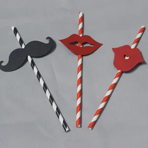 Creative funny mustache red lips paper straw party photo prop disposable drink decor
