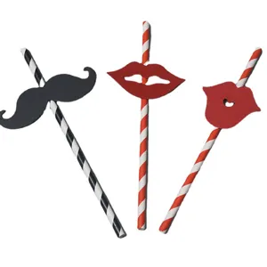 Creative funny mustache and red lips paper straws for party photo booth props and drinks decoration.