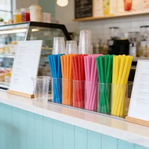 Cannucce usa e getta colorate in plastica da 10 mm per bubble tea e bevande fredde.