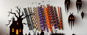 Halloween paper straws set, decorative drinking straws for party, skull and pumpkin print design
