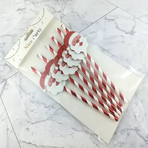 Christmas paper straws set with cute Santa Claus cartoon decoration for holiday party drinks and juices