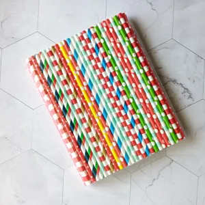 Pajitas de papel coloridas a granel, diseños surtidos de rayas y lunares para bebidas.