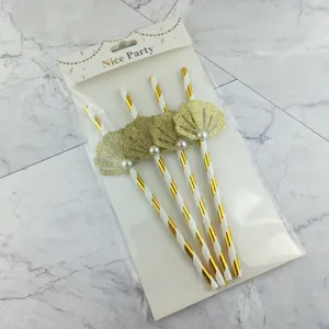 Lot de pailles en papier coquillage pailleté doré jetable pour décoration de fête mariage