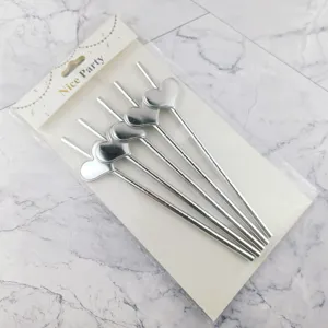 Zilveren hartvormige papieren rietjes feest drankje decoratie rietjes set 5 stuks