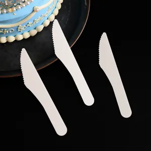 White paper disposable knives for party birthday tableware celebration cake cutting tools detail view