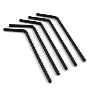 Pailles a boire en plastique noir flexibles jetables pour bar et soirees fete