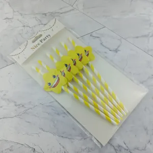 Disposable biodegradable paper straws with cute smiling star decor for party drinks use.