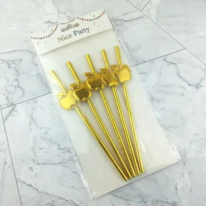 Gold apple paper straws set with Nice Party packaging, perfect for birthday party drinks and cakes.