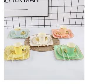 Disposable thickened multi-color hot stamping afternoon tea paper tableware set for party decor